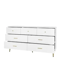 Streamdale Furniture Seven Drawers Large Chest Of Drawer Cabinet With Golden Handle And Golden Legs White Color