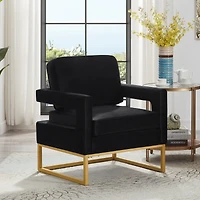 Simplie Fun Black Velvet Accent Chair with Gold Metal Base