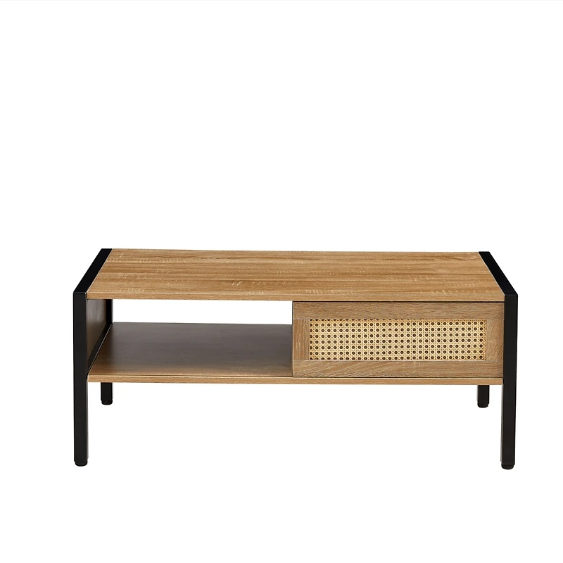 Streamdale Furniture Modern Rattan Coffee Table with Sliding Door Storage