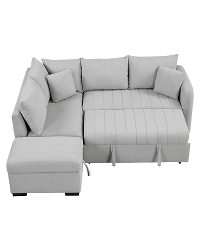 Simplie Fun Versatile L-Shaped Sofa Bed with Usb Ports, Movable Ottoman, & Pull-Out