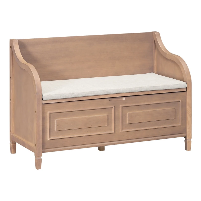 Streamdale Furniture Rustic Style Solid Wood Entryway Multifunctional Storage Bench With Safety Hinge (Gray Wash+ Beige)