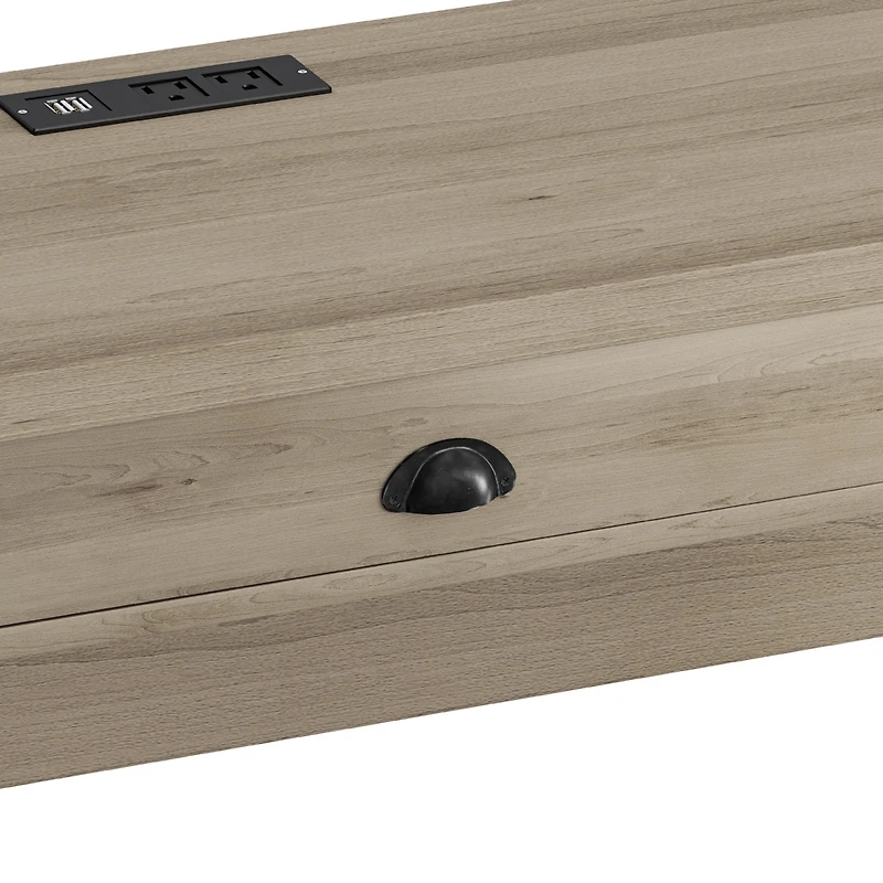 Simplie Fun 3-Drawer Long Dining Table Set with Power Outlets & Bar Kitchen Set with Circular Pu Stools