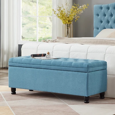 Streamdale Button Tufted Storage Bench - Light Blue Linen
