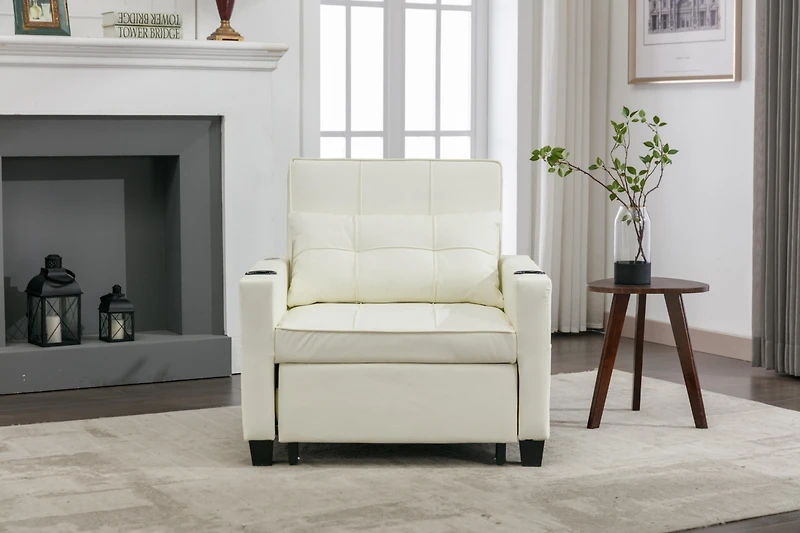 Streamdale White leather convertible futon chair bed with Usb ports