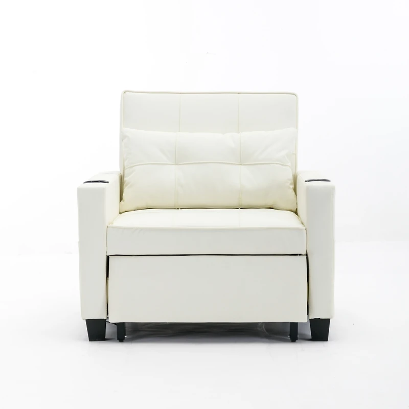Streamdale White leather convertible futon chair bed with Usb ports