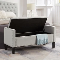 Gray Upholstered Storage Bench with Armrest
