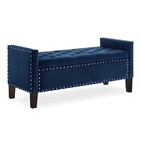 Simplie Fun Navy Storage Bench with Tufted Seat & Armrest