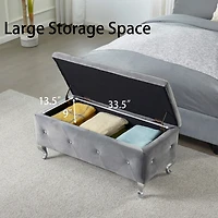 Streamdale Grey Tufted Storage Ottoman Bench With Crystal Buttons