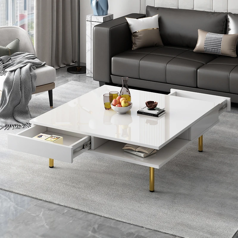 Streamdale Exquisite 2-tier white coffee table with gold legs