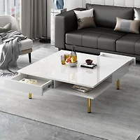 Streamdale Exquisite 2-tier white coffee table with gold legs