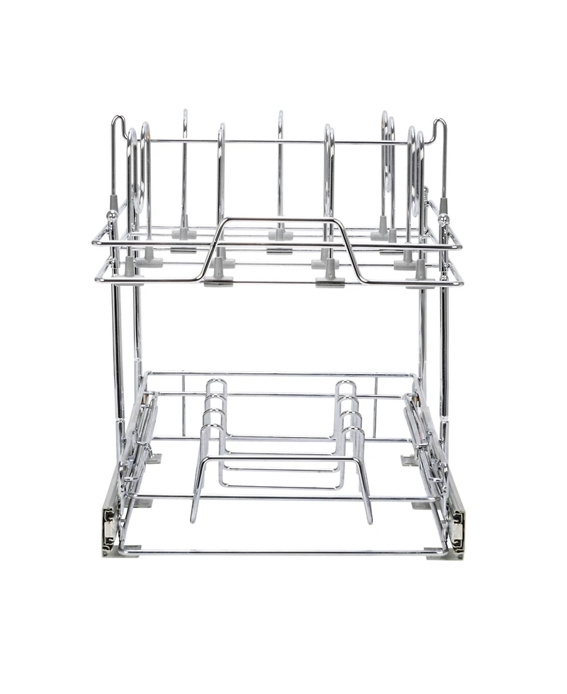 Household Essentials Glidez Multipurpose Chrome-Plated Steel Pull-Out/Slide-Out Basket Storage Organizer for Pots and Lids 2-Tier Dual-Slide Design