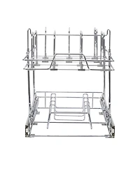 Household Essentials Glidez Multipurpose Chrome-Plated Steel Pull-Out/Slide-Out Basket Storage Organizer for Pots and Lids 2-Tier Dual-Slide Design