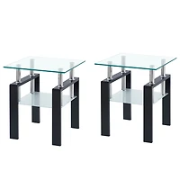 Streamdale Furniture Tempered Transparent Glass End Table, 2-Layers Small Table With Storage, Living Room Side Table
