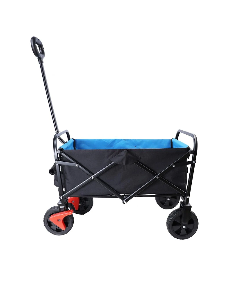 Streamdale Mini Folding Wagon Garden Shopping Beach Cart (Black+Blue+Brake)