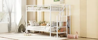 Simplie Fun Twin Over Twin Metal Bunk Bed With Lateral Storage Ladder And Wardrobe, White