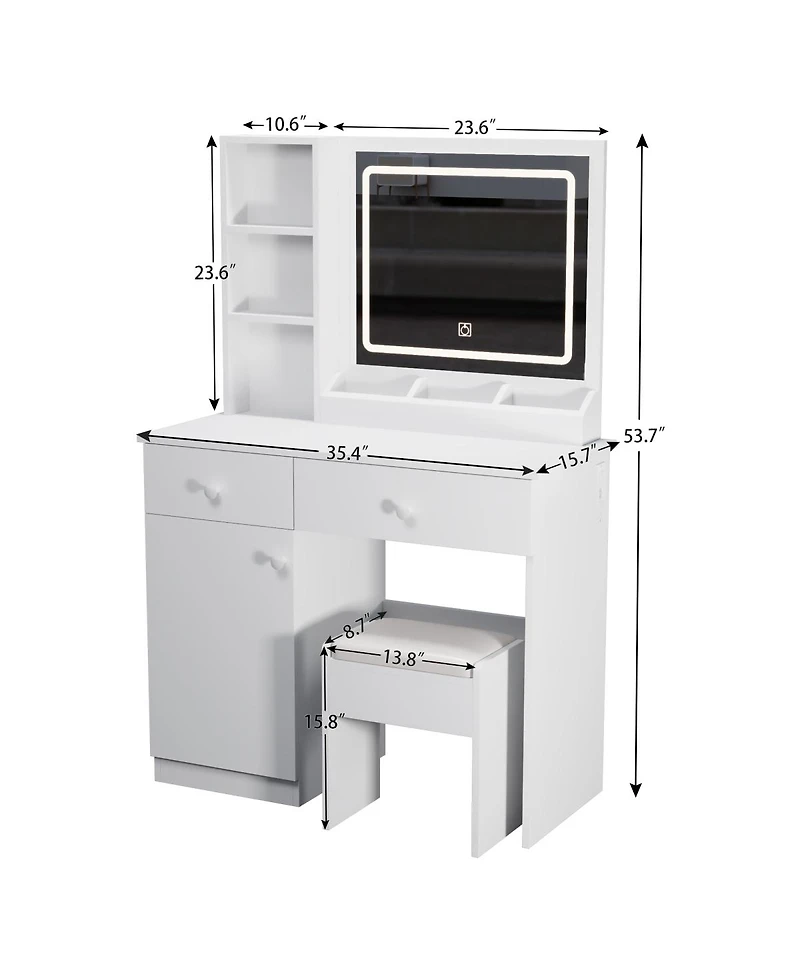 Streamdale Makeup Vanity Desk with Lighted Mirror & Drawers