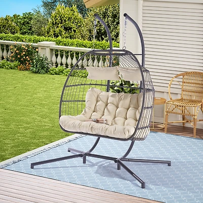 Streamdale 2 Person Outdoor Rattan Hanging Chair Patio Wicker Egg Chair