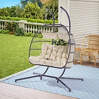 Streamdale 2 Person Outdoor Rattan Hanging Chair Patio Wicker Egg Chair