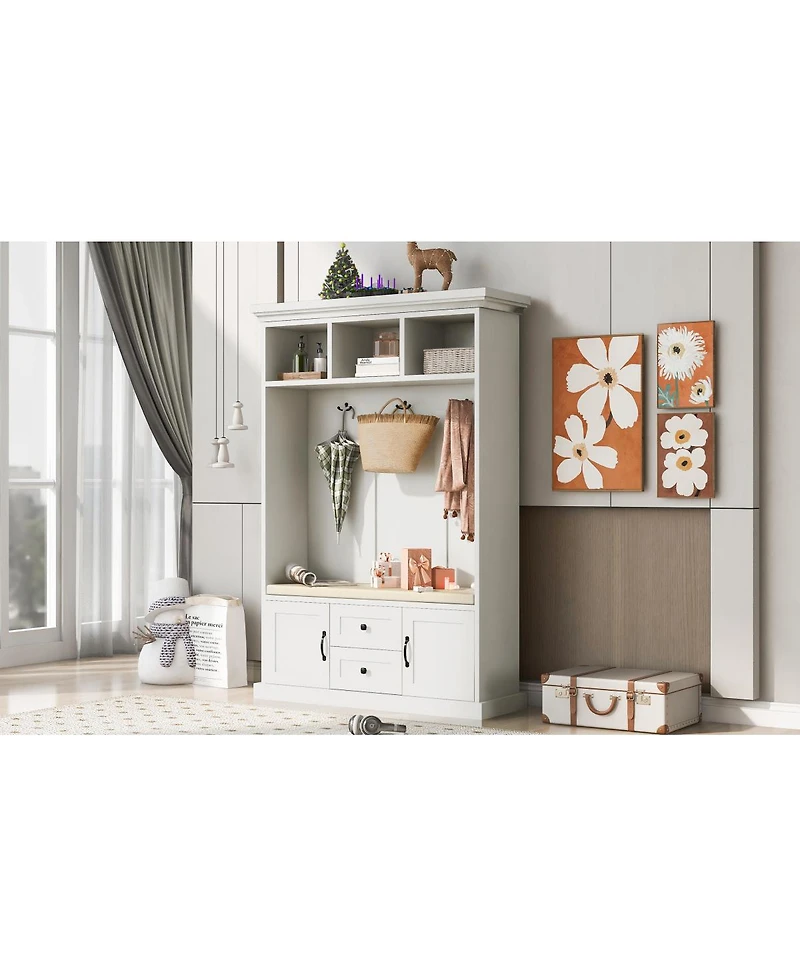 Streamdale 3-in-1 Hall Tree with Bench & Hooks (White)