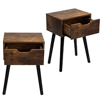 Simplie Fun Mid Century Wood Side Table with Storage, Rustic Brown & Black