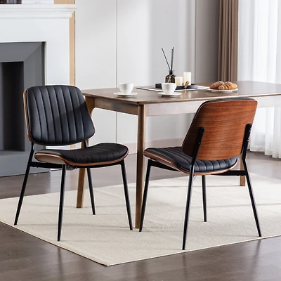 Streamdale Mid Century Modern Dining Chairs Set of 2 - Black Pu