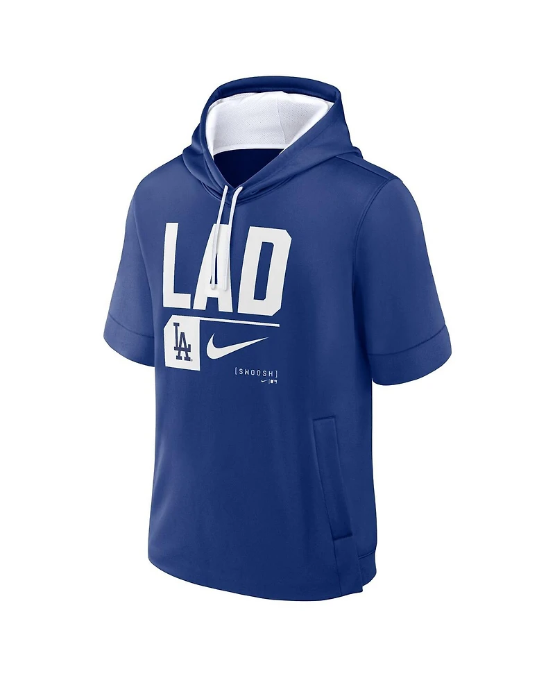 Nike Men's Royal Los Angeles Dodgers Tri Code Lockup Short Sleeve Pullover Hoodie