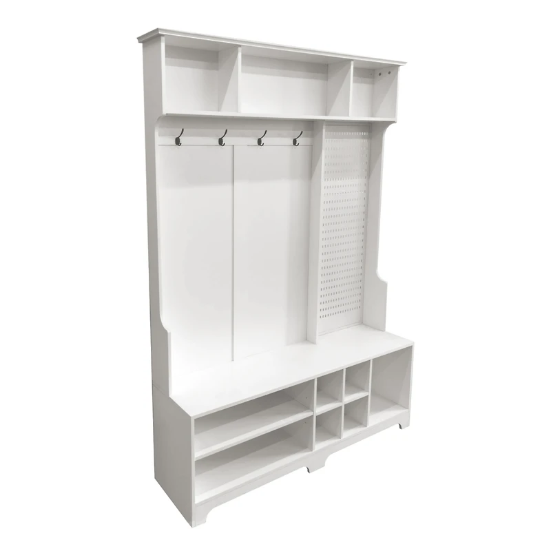 Streamdale White Hall Tree with Shoe Bench and Coat Rack