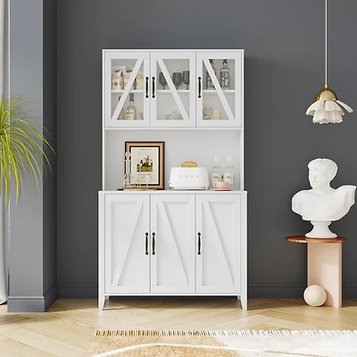 Kitchen Storage Cabinet with Glass Doors & Drawers