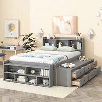 Streamdale Full Bed with Headboard Bookcase, Storage Drawers & End Case