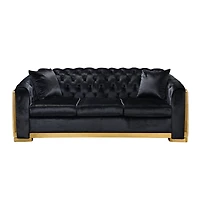 Streamdale Furniture 84" Tufted Velvet Sofa Set, Black with Gold Stainless