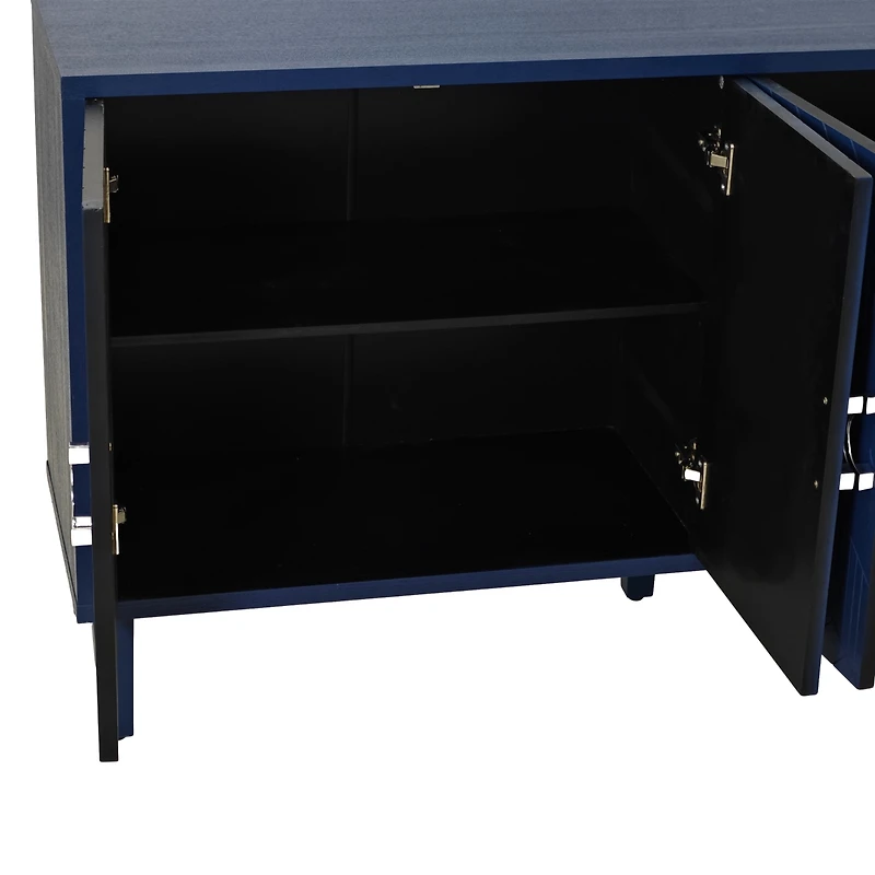 Streamdale Stylish 4-Door Storage Cabinet with Pine Legs - Navy Blue