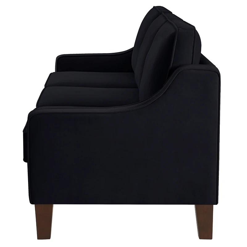 Simplie Fun Upholstered Black Velvet Loveseat Sofa with Wooden Legs