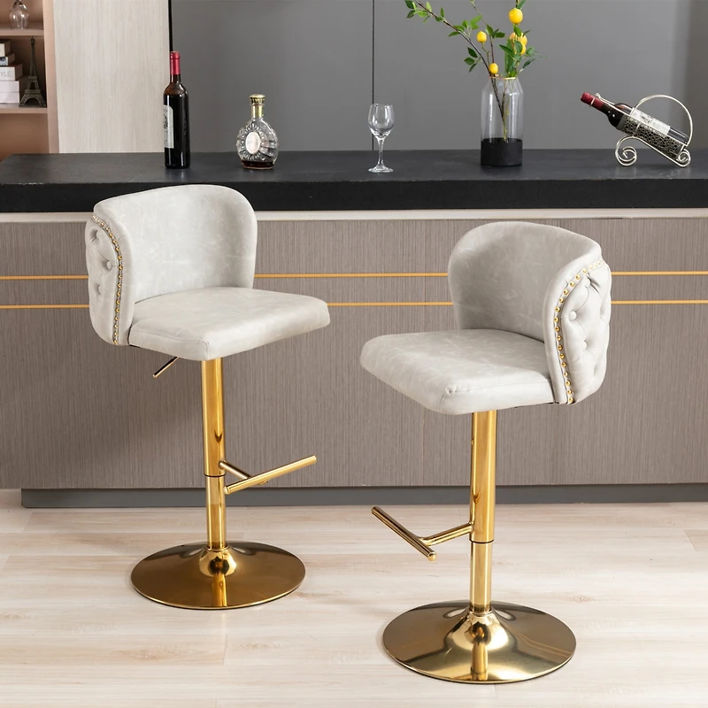 Streamdale Adjustable Swivel Bar Stools Set, Beige, Set of 2