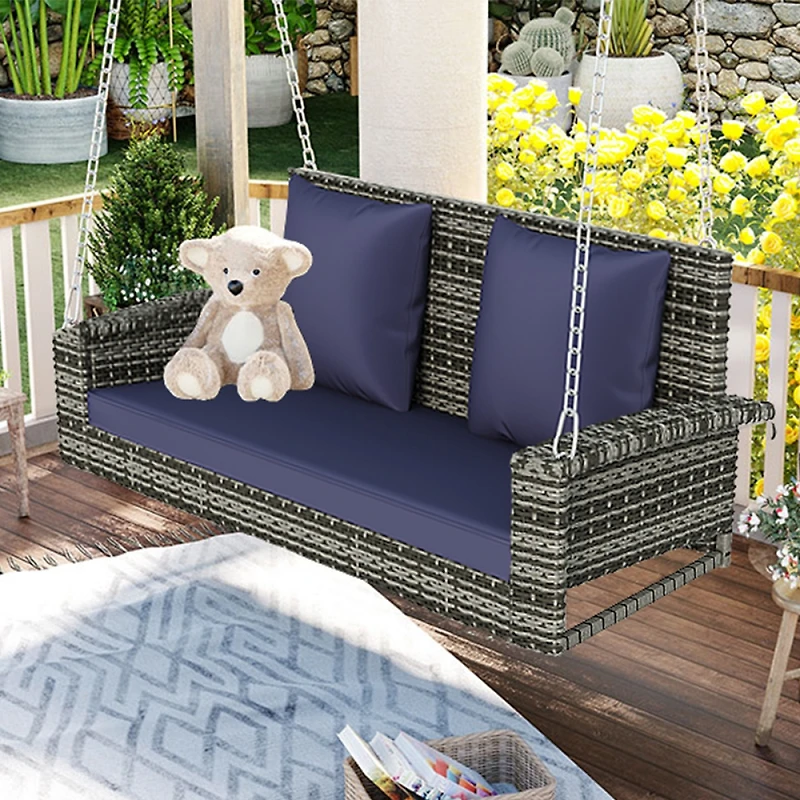 Streamdale Furniture 2-Person Wicker Hanging Porch Swing with Cushion