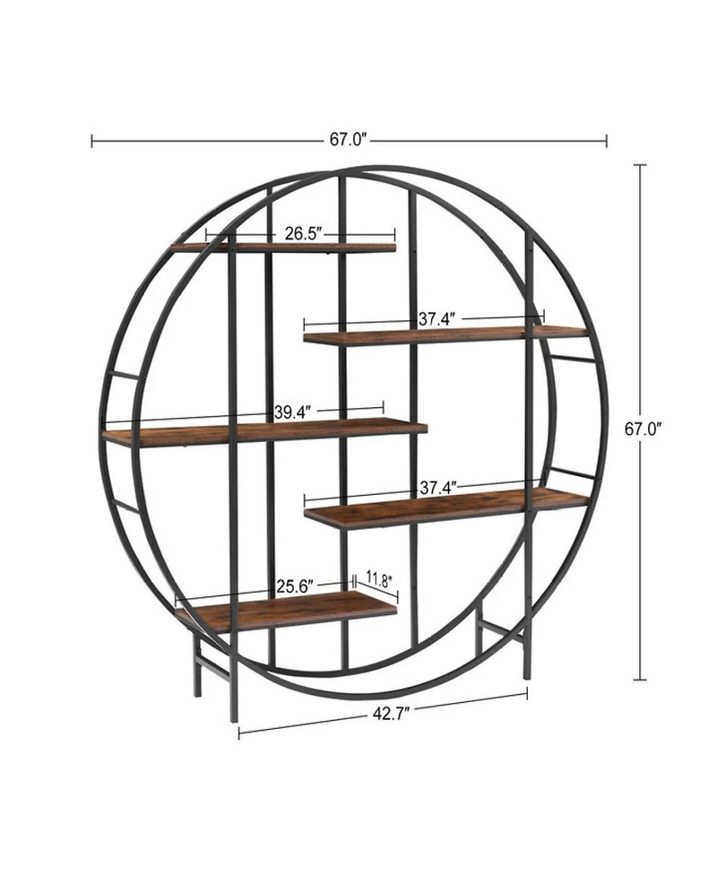 Streamdale Furniture 5-Tier Metal Plant Stand Bookcase, Rustic Brown, 67" H x 11.8" D x 67"