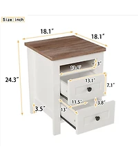 Simplie Fun Farmhouse Wooden Nightstand with Storage, White+Brown