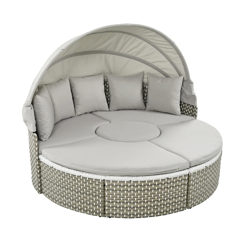 Simplie Fun Gray Rattan Outdoor Sectional Sofa Set with Retractable Canopy