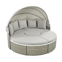 Simplie Fun Gray Rattan Outdoor Sectional Sofa Set with Retractable Canopy