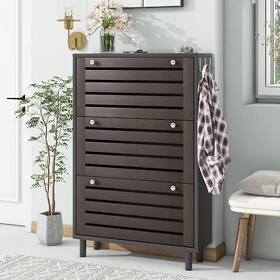 Streamdale Slim shoe cabinet with hanging hooks, drawers, and adjustable panels