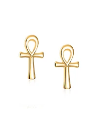 Bling Jewelry Minimalist Petite Delicate Religious Symbol of Life Egyptian Ankh Cross Stud Earrings 14k Gold 2.5 Microns Vermeil Sterling Silver