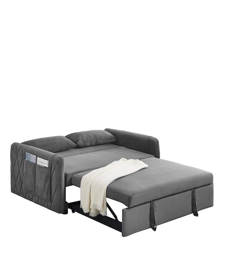 Streamdale Furniture 55" Modern Convertible Sofa Bed With 2 Detachable Arm Pockets, Velvet Loveseat Sofa With Pull Out