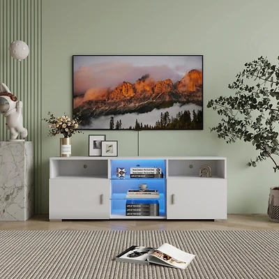 Streamdale Furniture Modern Tv Stand with Drawer and Led Lights