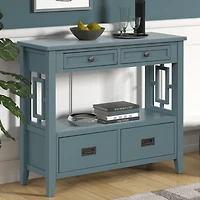 36" Farmhouse Pine Wood Console Table Entry Sofa Table With 4 Drawers & 1 Storage Shelf