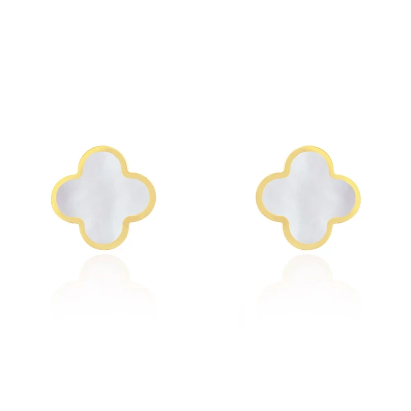 The Lovery Large Mother of Pearl Clover Stud Earrings 14K Gold