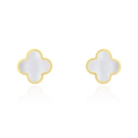 The Lovery Large Mother of Pearl Clover Stud Earrings 14K Gold