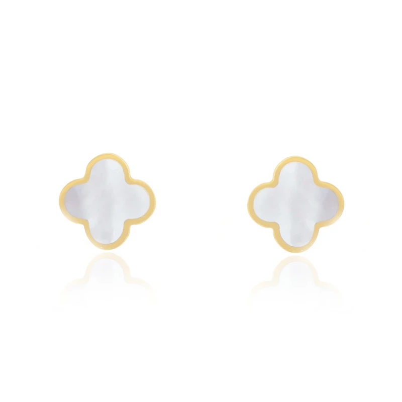 The Lovery Small Mother of Pearl Clover Stud Earrings 14K Gold