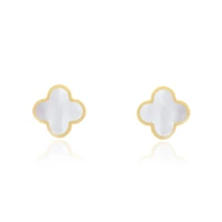 The Lovery Small Mother of Pearl Clover Stud Earrings 14K Gold
