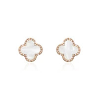 The Lovery Mother of Pearl Diamond Clover Stud Earrings 14K Gold