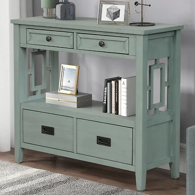 Streamdale Furniture 36" Farmhouse Pine Wood Console Table Entry Sofa Table With 4 Drawers & 1 Storage Shelf