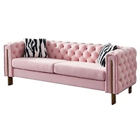 Simplie Fun Chesterfield Modern Tufted Velvet Living Room Sofa, 84.25" W Couch, Pink